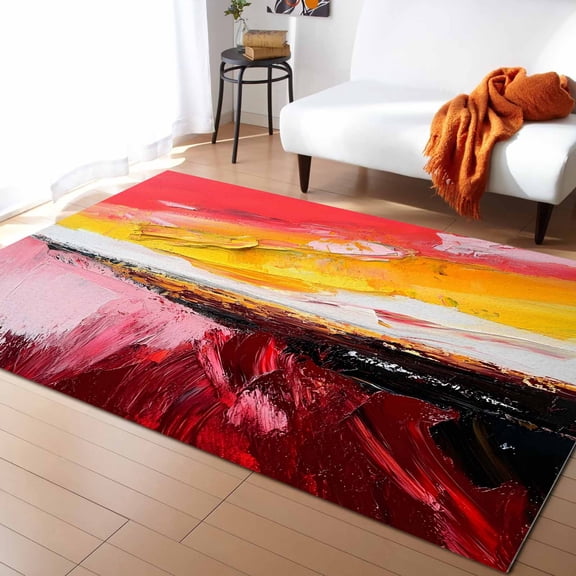 Area Rugs Indoor Non-Slip Rectangle Rug 2x3 Ft Sunset Sunrise Red Yellow Abstract Rug Rubber Backing Floor Mats Non Shedding Home Decor Carpet for Entryway Living Room
