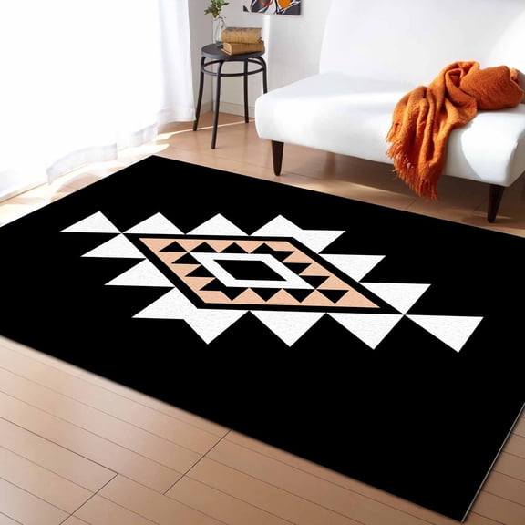 Area Rugs Indoor Non-Slip Rectangle Rug 2x3 Ft Triangle Combination Pattern White Brown Black Retro Decor Rug Rubber Backing Floor Mats Non Shedding Home Decor Carpet for Entryway Living Room