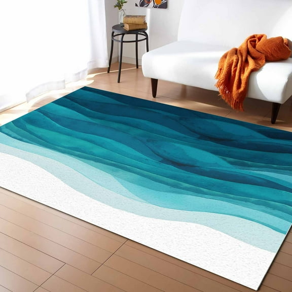 Area Rugs Indoor Non-Slip Rectangle Rug 2x3 Ft Turquoise Gradient Rug Rubber Backing Floor Mats Non Shedding Home Decor Carpet for Entryway Living Room