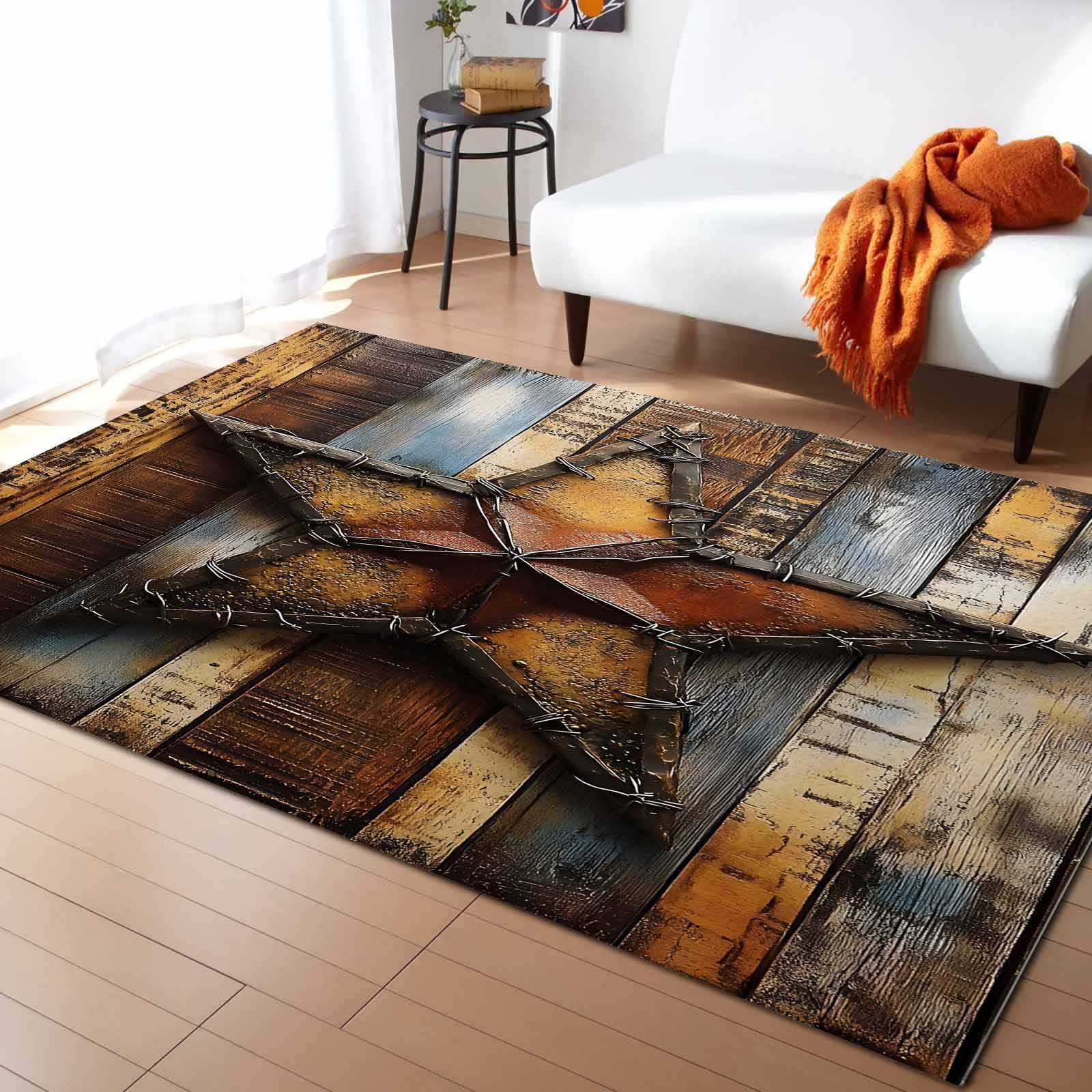 Rustic Star Rugs Entry Rug Area Rugs Indoor Non-Slip Rectangle Rug 2x3 Ft Vintage Rustic Stars ...