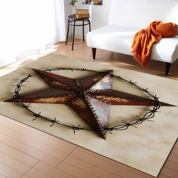 Area Rugs Indoor Non-Slip Rectangle Rug 2x3 Ft Vintage Style Abstract Pentagram Independence Day Rug Rubber Backing Floor Mats Non Shedding Home Decor Carpet for Entryway Living Room