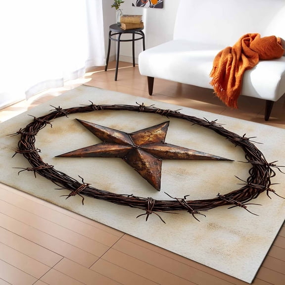 Area Rugs Indoor Non-Slip Rectangle Rug 2x3 Ft Vintage Style Pentagram Independence Day Rug Rubber Backing Floor Mats Non Shedding Home Decor Carpet for Entryway Living Room