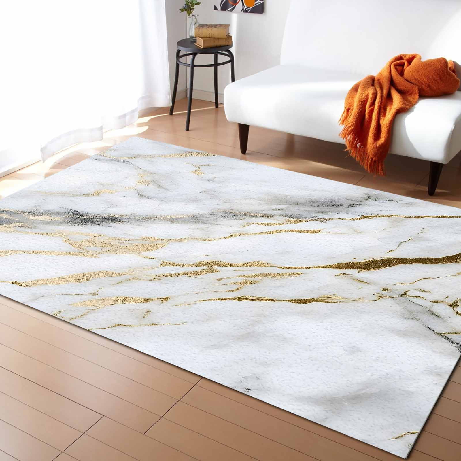 Area Rugs Indoor Non-Slip Rectangle Rug 2x3 Ft White Grey Gold Marble ...