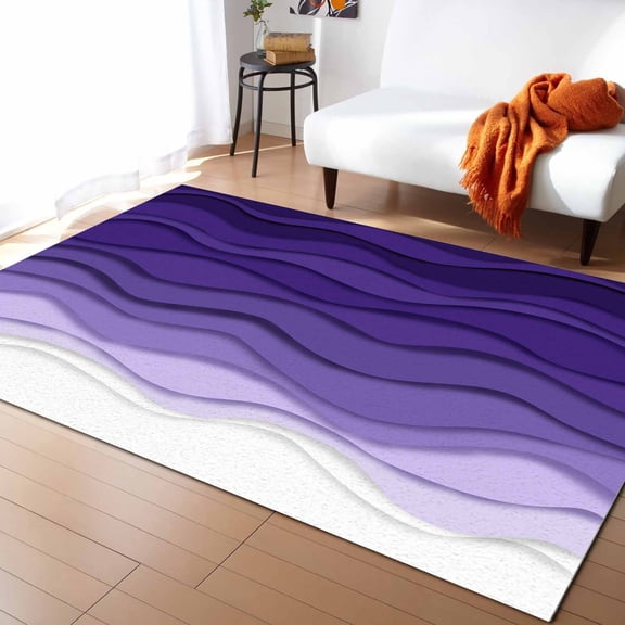 Area Rugs Indoor Non-Slip Rectangle Rug 4x6 Ft Abstract Purple Gradient Ocean Waves Sandy Beach Rug Rubber Backing Floor Mats Non Shedding Home Decor Carpet for Entryway Living Room