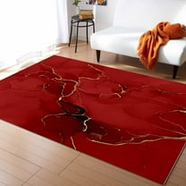 Area Rugs Indoor Non-Slip Rectangle Rug 4x6 Ft Abstract Red Golden Marble Fluid Lines Rug Rubber Backing Floor Mats Non Shedding Home Decor Carpet for Entryway Living Room