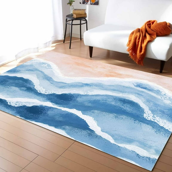 Area Rugs Indoor Non-Slip Rectangle Rug 4x6 Ft Blue Ombre Rug Rubber Backing Floor Mats Non Shedding Home Decor Carpet for Entryway Living Room