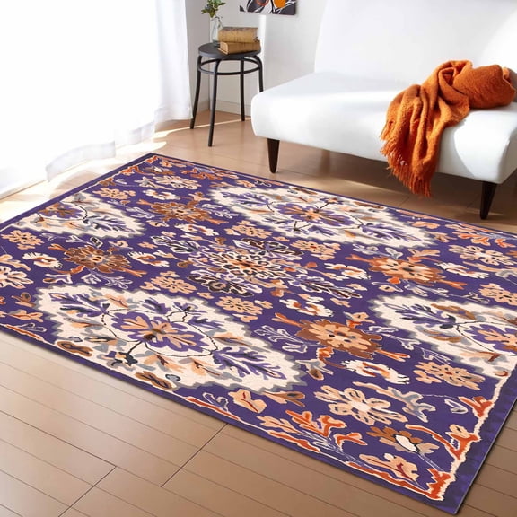 Area Rugs Indoor Non-Slip Rectangle Rug 4x6 Ft Bohemia Ethnic Style Retro Southwest Pattern Purple Rug Rubber Backing Floor Mats Non Shedding Home Decor Carpet for Entryway Living Room