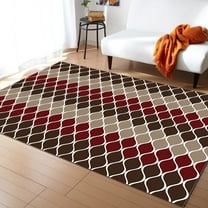 Area Rugs Indoor Non-Slip Rectangle Rug 4x6 Ft Brown Red Geometric Medieval Rug Rubber Backing Floor Mats Non Shedding Home Decor Carpet for Entryway Living Room