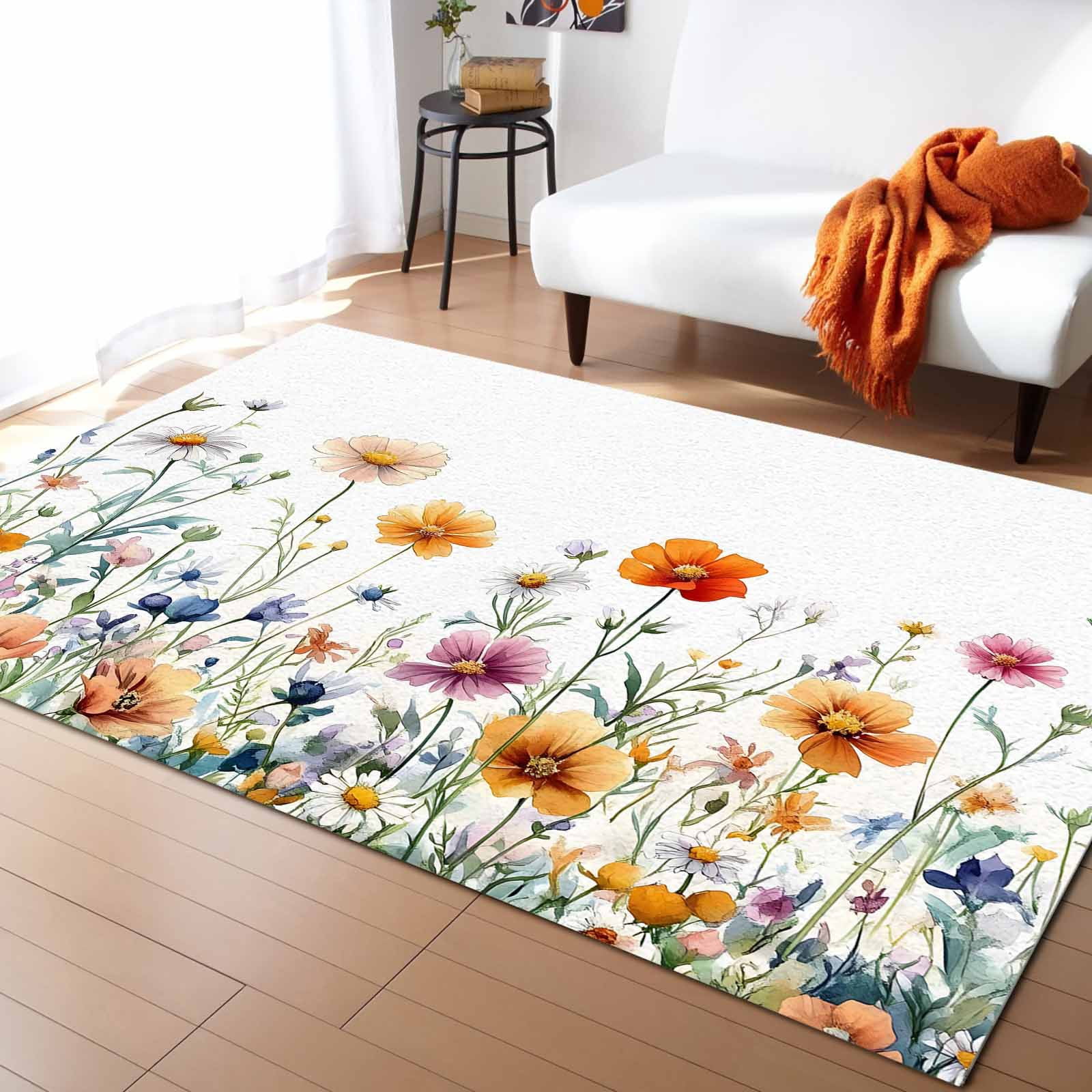 Area Rugs Indoor Non-Slip Rectangle Rug 4x6 Ft Country Wildflower ...