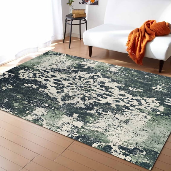Area Rugs Indoor Non-Slip Rectangle Rug 4x6 Ft Green Floral Boho Ethnic Oriental Mottled Vintage Retro Rug Rubber Backing Floor Mats Non Shedding Home Decor Carpet for Entryway Living Room