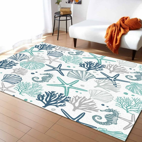 Area Rugs Indoor Non-Slip Rectangle Rug 4x6 Ft Nautical Coastal Rug Rubber Backing Floor Mats Non Shedding Home Decor Carpet for Entryway Living Room