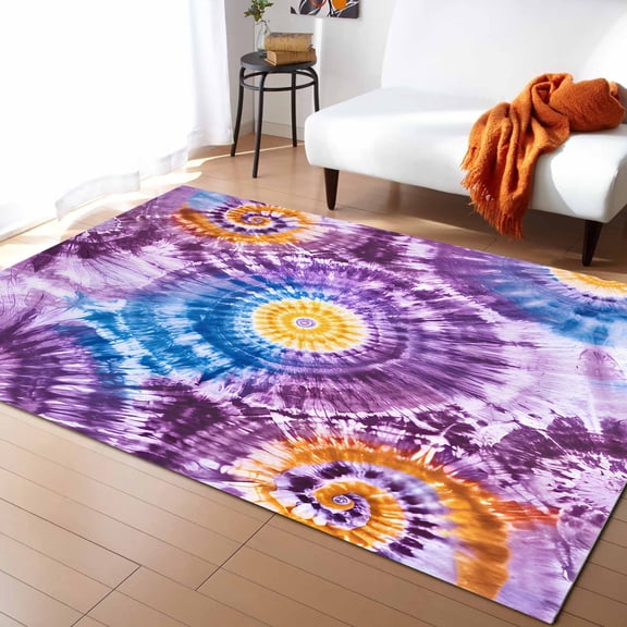 Area Rugs Indoor Non-Slip Rectangle Rug 4x6 Ft Purple Blue Tie Dye Art Abstract Watercolor Dyeing Rug Rubber Backing Floor Mats Non Shedding Home Decor Carpet for Entryway Living Room