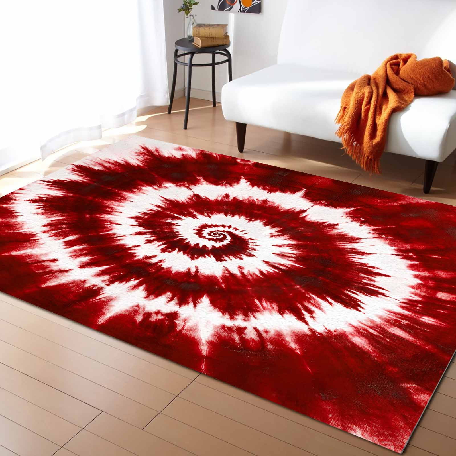 Area Rugs Indoor Non-Slip Rectangle Rug 4x6 Ft Red Tie-dye Chinese ...