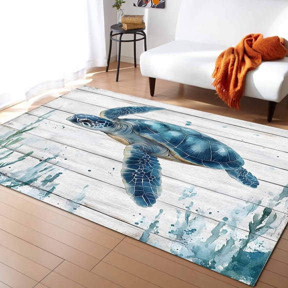 Area Rugs Indoor Non-Slip Rectangle Rug 4x6 Ft Sea Turtle Rug Rubber Backing Floor Mats Non Shedding Home Decor Carpet for Entryway Living Room