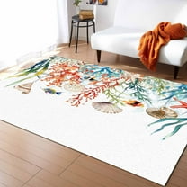 Area Rugs Indoor Non-Slip Rectangle Rug 4x6 Ft Summer Coastal Coral Seaweed Shell Starfish Fish Nautical Rug Rubber Backing Floor Mats Non Shedding Home Decor Carpet for Entryway Living Room