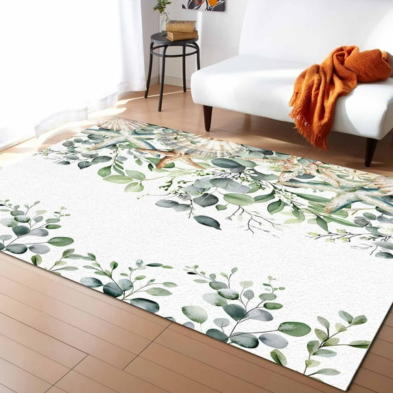 Area Rugs Indoor Non-Slip Rectangle Rug 4x6 Ft Summer Leaf Rug Rubber Backing Floor Mats Non Shedding Home Decor Carpet for Entryway Living Room