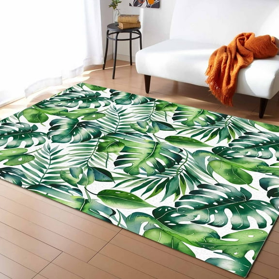 Area Rugs Indoor Non-Slip Rectangle Rug 4x6 Ft Summer Tropical Leaf Green Turtle-backed Leaves Rug Rubber Backing Floor Mats Non Shedding Home Decor Carpet for Entryway Living Room