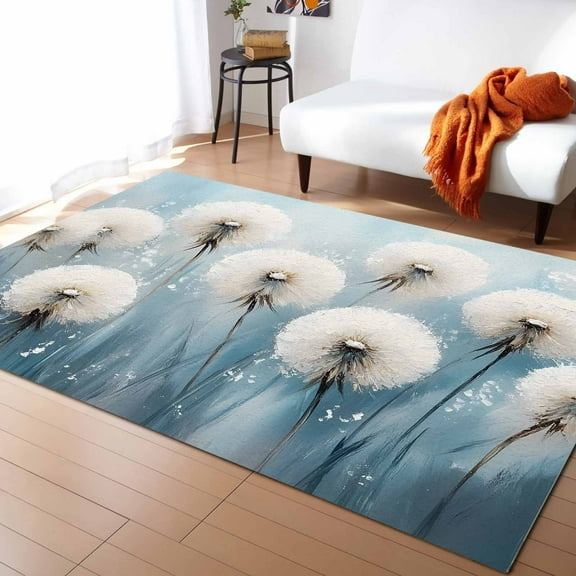 Area Rugs Indoor Non-Slip Rectangle Rug 4x6 Ft Vintage Dandelion Floral Flower Farm Oil Painting Rug Rubber Backing Floor Mats Non Shedding Home Decor Carpet for Entryway Living Room