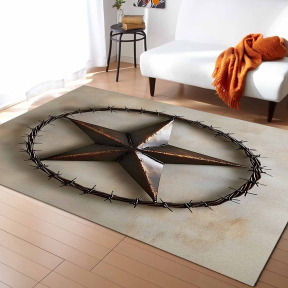 Area Rugs Indoor Non-Slip Rectangle Rug 4x6 Ft Vintage Lone Star Dark Brown Independence Day Rug Rubber Backing Floor Mats Non Shedding Home Decor Carpet for Entryway Living Room