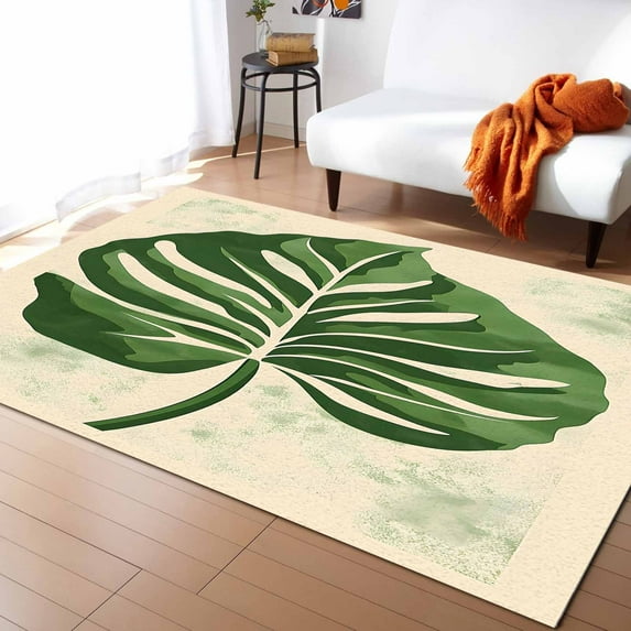 Area Rugs Indoor Non-Slip Rectangle Rug 4x6 Ft Vintage Style Tropical Plants Green Leaves Rug Rubber Backing Floor Mats Non Shedding Home Decor Carpet for Entryway Living Room