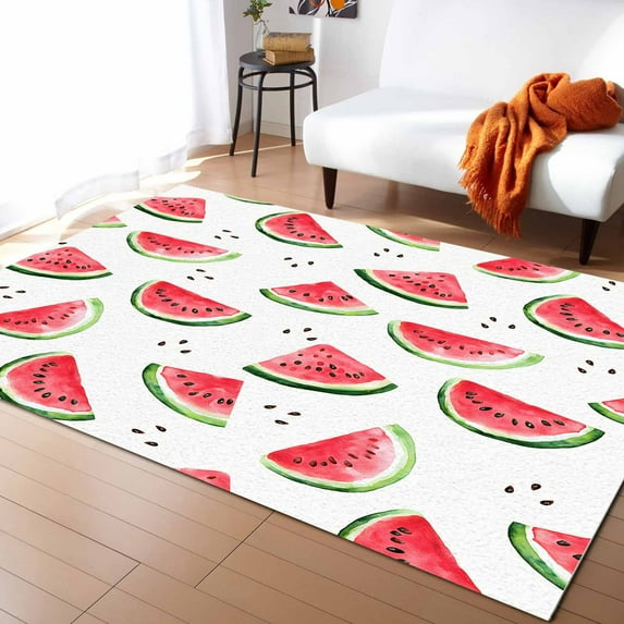 Area Rugs Indoor Non-Slip Rectangle Rug 4x6 Ft Watermelon Summer Fruit Watermelon Watermelon Rug Rubber Backing Floor Mats Non Shedding Home Decor Carpet for Entryway Living Room