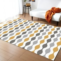 Area Rugs Indoor Non-Slip Rectangle Rug 4x6 Ft Yellow Gray Medieval Print Waves Geometric Rug Rubber Backing Floor Mats Non Shedding Home Decor Carpet for Entryway Living Room