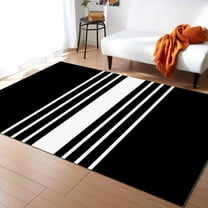 Area Rugs Indoor Non-Slip Rectangle Rug 5x7 Ft Abstract Style White Black Striped Simple Rug Rubber Backing Floor Mats Non Shedding Home Decor Carpet for Entryway Living Room