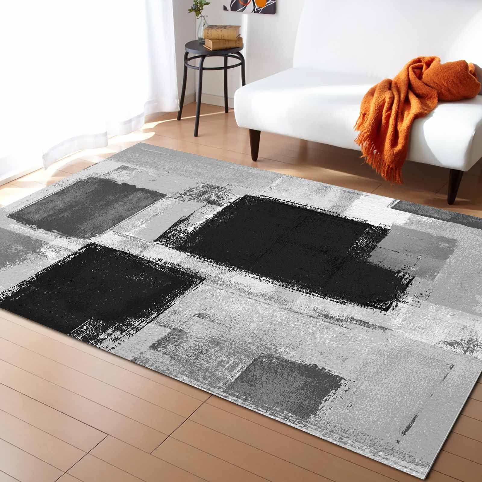 5x7 Rectangular Rugs Area Rugs Indoor Non-Slip Rectangle Rug 5x7 Ft Black Gray Paint ...