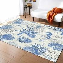 Area Rugs Indoor Non-Slip Rectangle Rug 5x7 Ft Blue Coastal Rug Rubber Backing Floor Mats Non Shedding Home Decor Carpet for Entryway Living Room