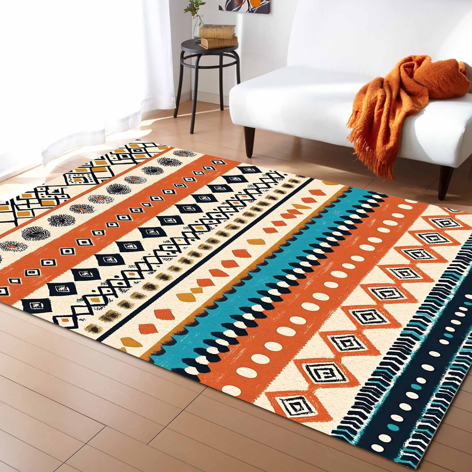 Area Rugs Indoor Non-Slip Rectangle Rug 5x7 Ft Bohemian Patterns Orange ...