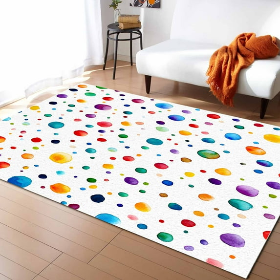 Area Rugs Indoor Non-Slip Rectangle Rug 5x7 Ft Color Polka Dot Abstract Watercolor Bubbles Modern Rug Rubber Backing Floor Mats Non Shedding Home Decor Carpet for Entryway Living Room