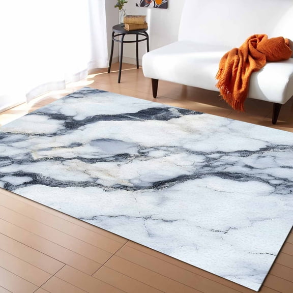 Area Rugs Indoor Non-Slip Rectangle Rug 5x7 Ft Grey White Marble Abstract Marble Stone Nature Modern Rug Rubber Backing Floor Mats Non Shedding Home Decor Carpet for Entryway Living Room