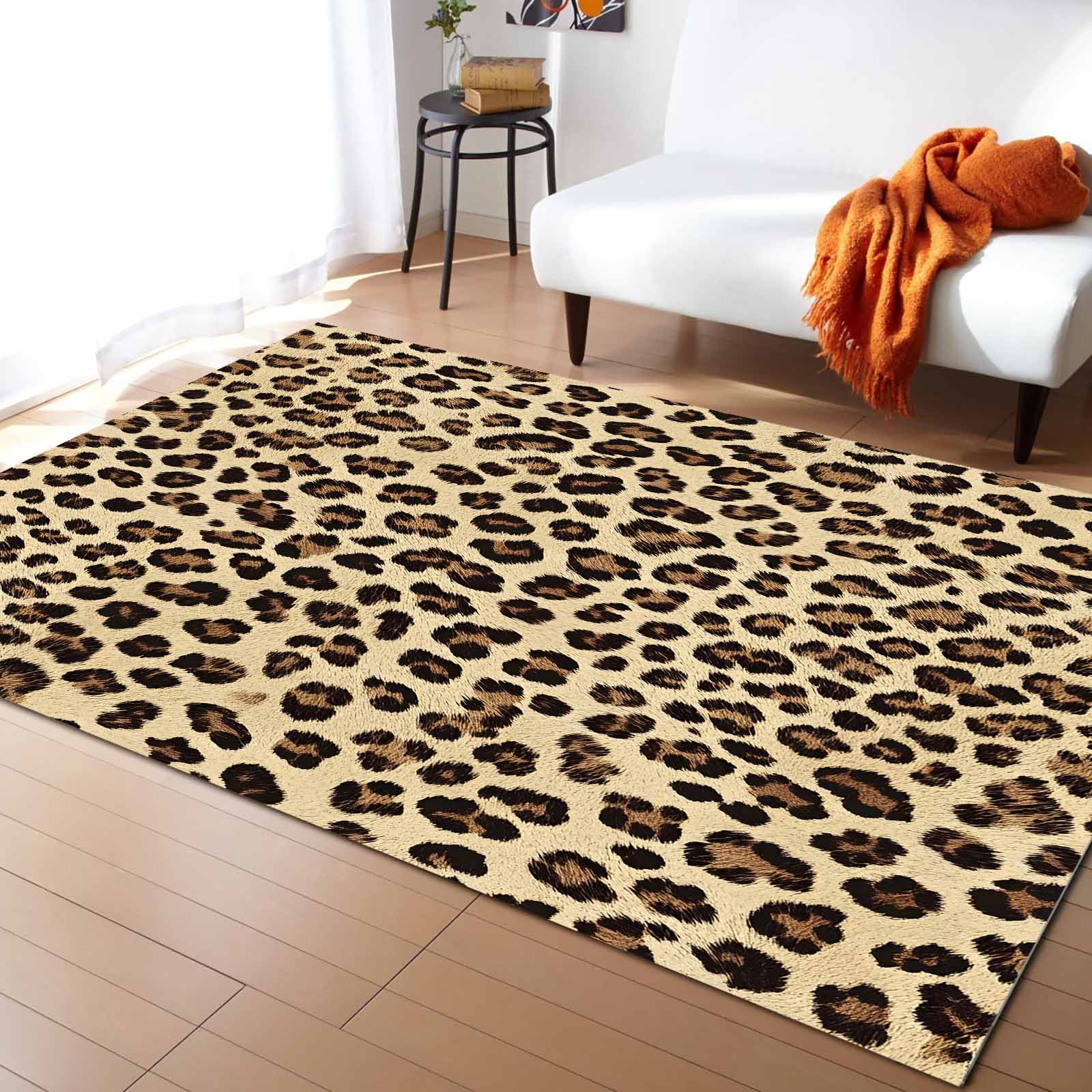 Area Rugs Indoor Non-Slip Rectangle Rug 5x7 Ft Leopard Print Abstract ...
