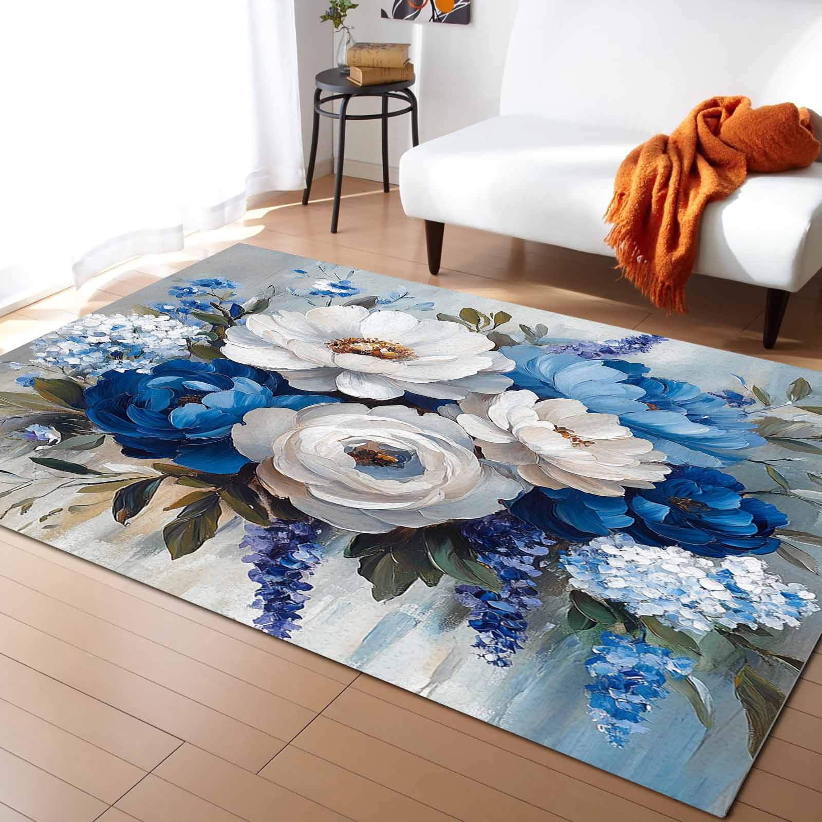 Area Rugs Indoor Non-Slip Rectangle Rug 5x7 Ft Oil Painting Floral ...