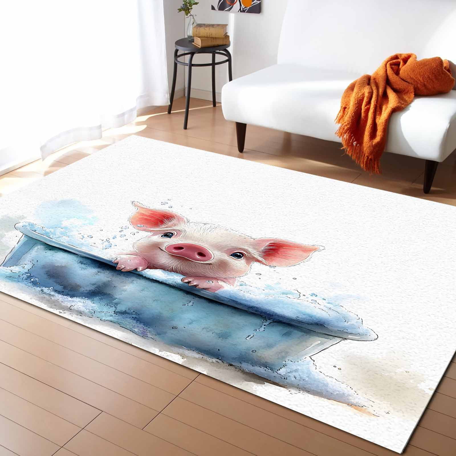 Area Rugs Indoor Non-Slip Rectangle Rug 5x7 Ft Pig Bathing in The ...