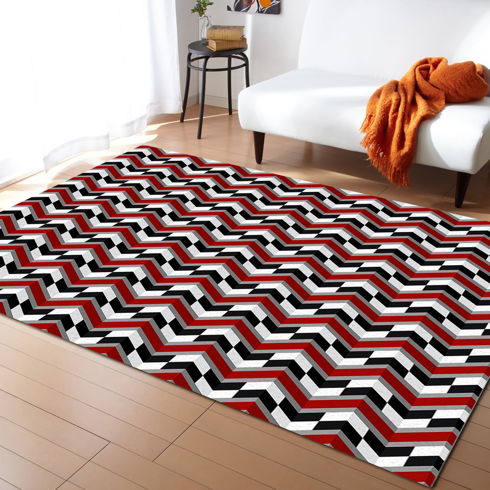 5x7 Rectangular Rugs Area Rugs Indoor Non-Slip Rectangle Rug 5x7 Ft Red Black Geometric ...