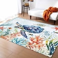 thumbnail image 1 of Area Rugs Indoor Non-Slip Rectangle Rug 5x7 Ft Retro Sea Turtle Starfish Coral Seaweed Summer Coastal Rug Rubber Backing Floor Mats Non Shedding Home Decor Carpet for Entryway Living Room, 1 of 8