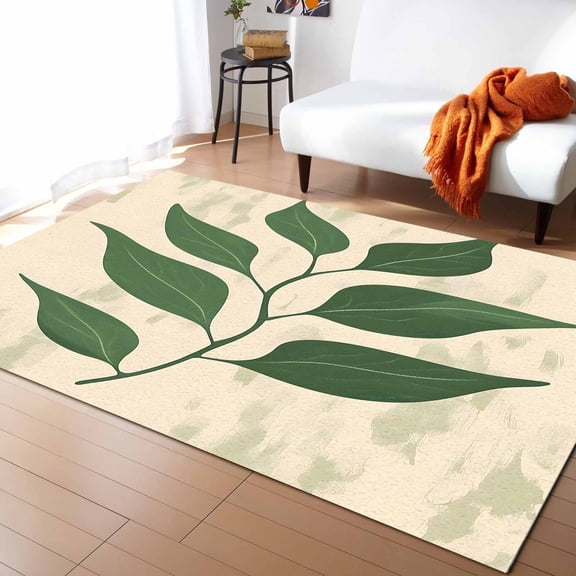 Area Rugs Indoor Non-Slip Rectangle Rug 5x7 Ft Retro Theme Tropical Plants Green Leaves Rug Rubber Backing Floor Mats Non Shedding Home Decor Carpet for Entryway Living Room