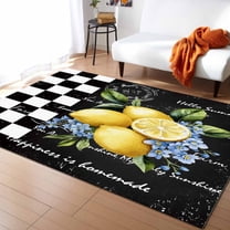 Area Rugs Indoor Non-Slip Rectangle Rug 5x7 Ft Summer Lemon Farm Fruit Floral Leaf Black White Plaid Retro Rug Rubber Backing Floor Mats Non Shedding Home Decor Carpet for Entryway Living Room
