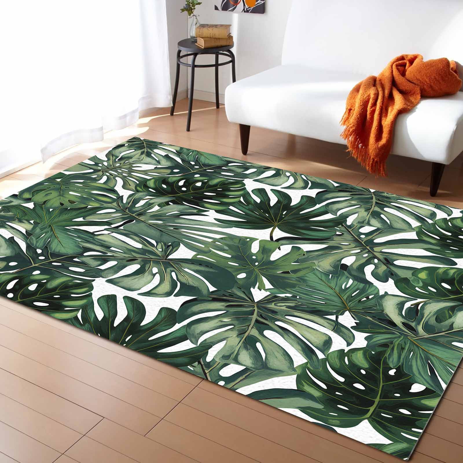 Decorative Rubber Back Rug Area Rugs Indoor Non-Slip Rectangle Rug 5x7 Ft Summer Tropical Plant ...