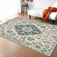 thumbnail image 1 of Area Rugs Indoor Non-Slip Rectangle Rug 5x7 Ft Vintage Bohemian Distressed Floral Print Farmhouse Navy Beige Rug Rubber Backing Floor Mats Non Shedding Home Decor Carpet for Entryway Living Room, 1 of 8