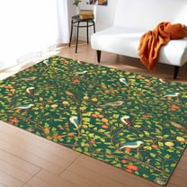 Area Rugs Indoor Non-Slip Rectangle Rug 5x7 Ft Vintage Brown Branch Bird Flowers Green Background Rug Rubber Backing Floor Mats Non Shedding Home Decor Carpet for Entryway Living Room