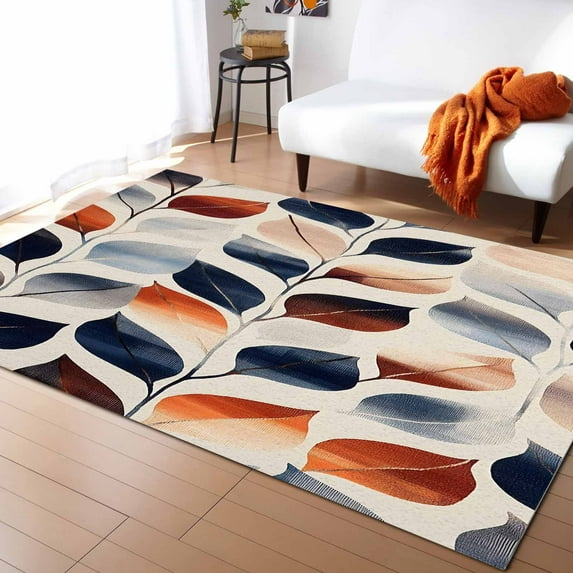 Area Rugs Indoor Non-Slip Rectangle Rug 5x7 Ft Vintage Leaf Colorful Abstract Gradient Leaves Texture Rug Rubber Backing Floor Mats Non Shedding Home Decor Carpet for Entryway Living Room