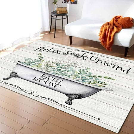 Area Rugs Indoor Non-Slip Rectangle Rug 5x7 Ft Vintage Relax Soak Unwind Eucalyptus Leaves Wood Grain Rug Rubber Backing Floor Mats Non Shedding Home Decor Carpet for Entryway Living Room