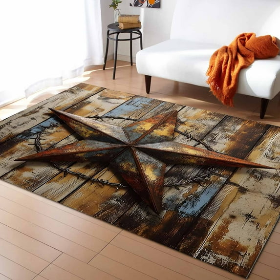 Area Rugs Indoor Non-Slip Rectangle Rug 5x7 Ft Vintage Rustic Style Independence Day Wood Grain Rug Rubber Backing Floor Mats Non Shedding Home Decor Carpet for Entryway Living Room