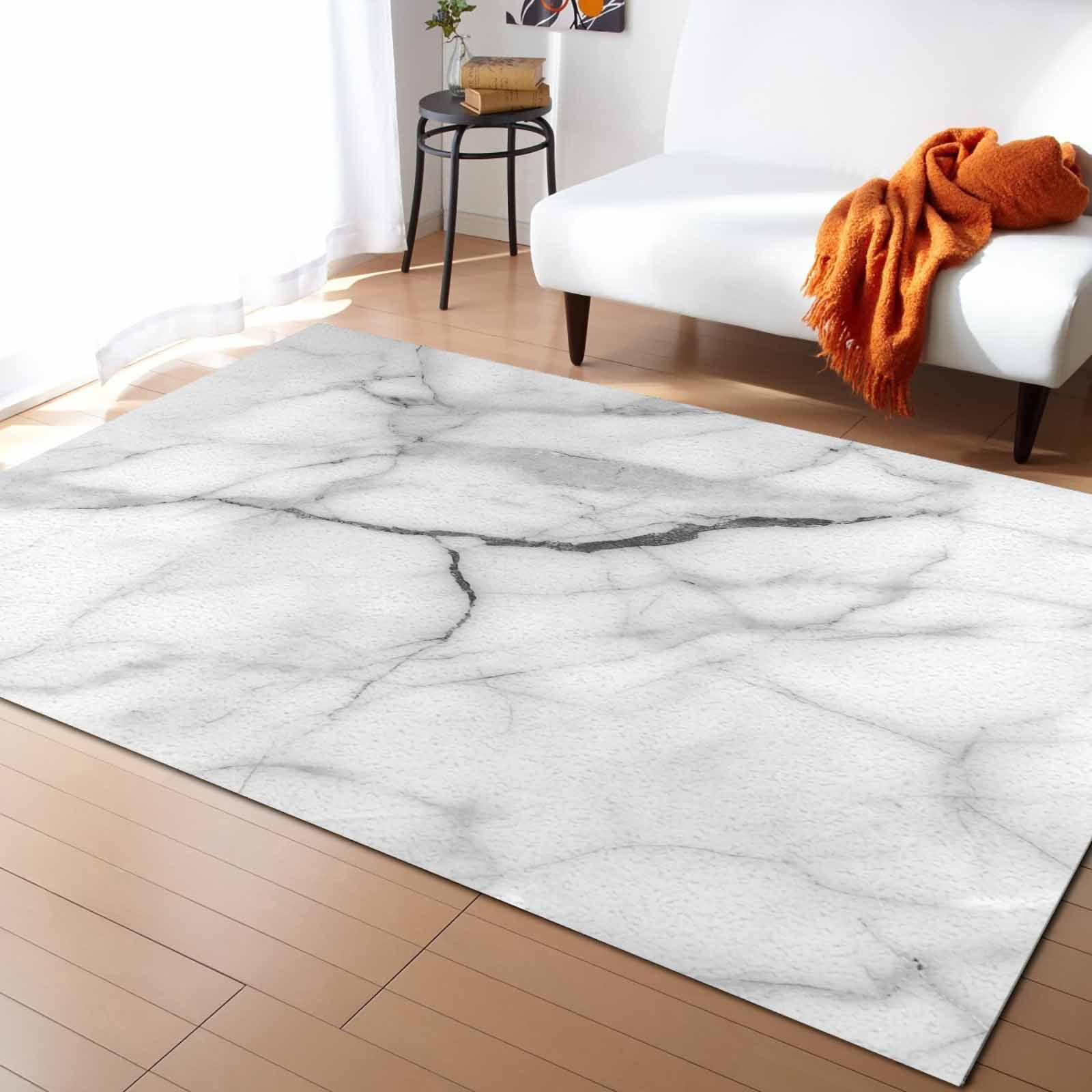 White Grey Marble Area Rug 5x7 Washab...