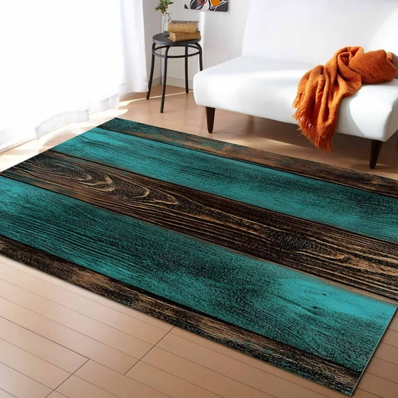 Area Rugs Indoor Non-Slip Rectangle Rug 5x7 Ft Wood Stripes Sage Green Brown Wood Srtipes Retro Modernism Rug Rubber Backing Floor Mats Non Shedding Home Decor Carpet for Entryway Living Room