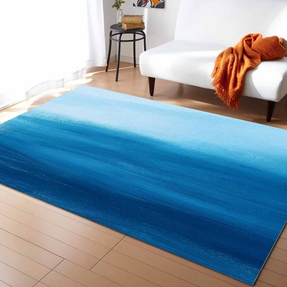 Area Rugs Indoor Non-Slip Rectangle Rug 5x8 Ft Abstract Art Ocean Waves Sky Blue Gradient Sea Painting Style Rug Rubber Backing Floor Mats Non Shedding Home Decor Carpet for Entryway Living Room