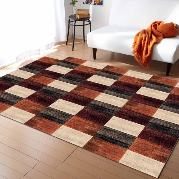 Area Rugs Indoor Non-Slip Rectangle Rug 5x8 Ft Art Deco Abstract Black White Square Rug Rubber Backing Floor Mats Non Shedding Home Decor Carpet for Entryway Living Room