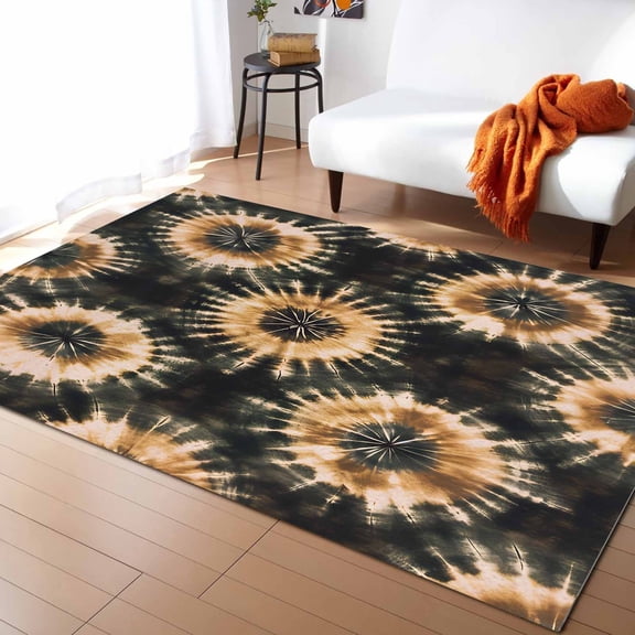 Area Rugs Indoor Non-Slip Rectangle Rug 5x8 Ft Black Tie Dye Art Abstract Watercolor Dyeing Rug Rubber Backing Floor Mats Non Shedding Home Decor Carpet for Entryway Living Room